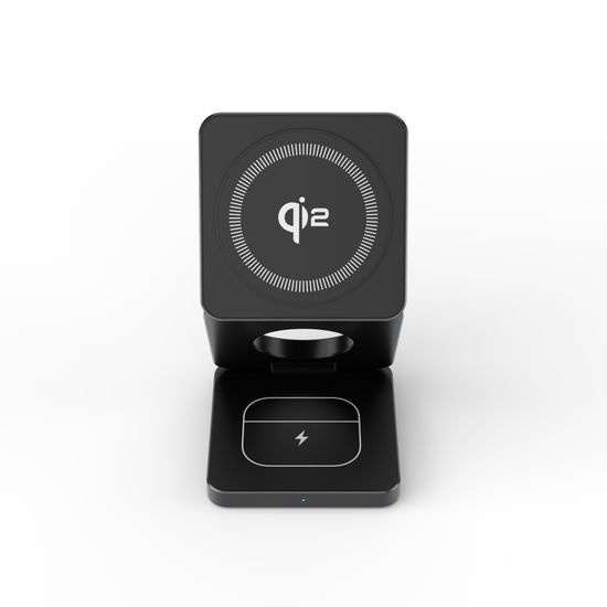 Bezdrátová skládací nabíječka Qi2 3v1 Aluminium 15W, černá