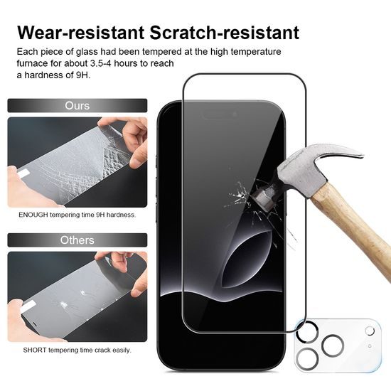 JP Full Pack Σκληρυμένων Γυαλιών, 2x 3D γυαλί με εφαρμοστή + 2x γυαλί για φακό, iPhone 17 Pro