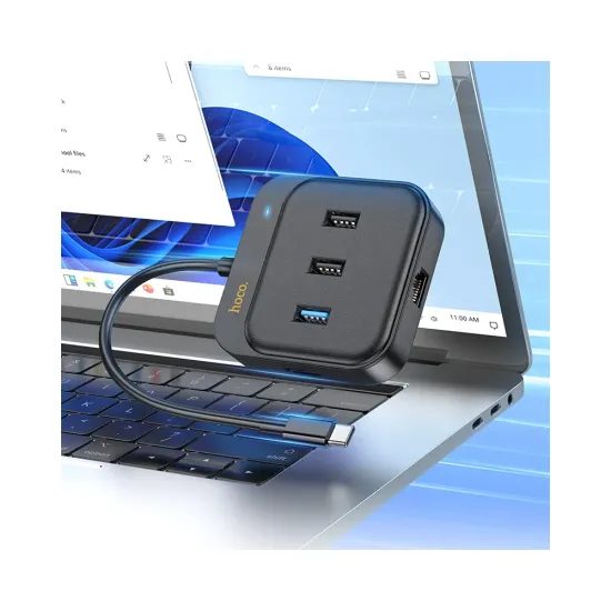 Hoco adaptér HUB 6v1 USB-C na HDTV + RJ45 + USB3.0 + 2x USB2.0 + USB-C PD100W, 0,2 m, čierny (HB37)