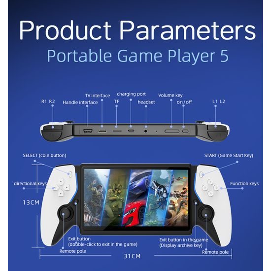 HC800 Premium prijenosna gaming konzola s 7" HD IPS zaslonom, bijela