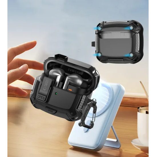 Custodia Tech-Protect Carbonox MagSafe, Samsung Galaxy Buds 3 / 3 FE / 3 Pro, nera