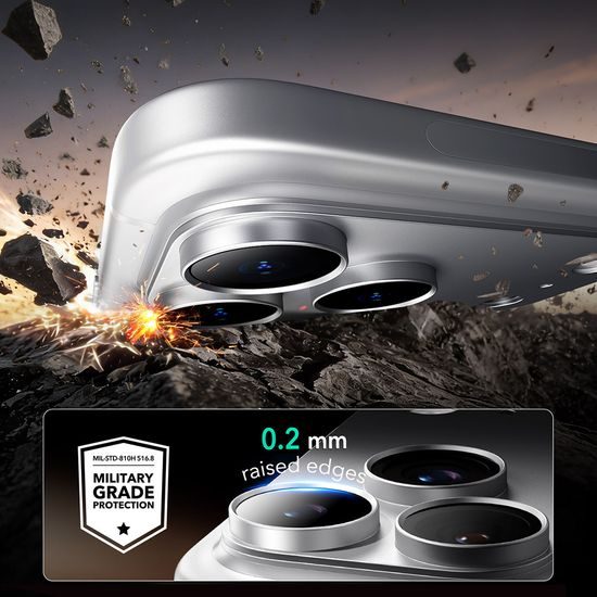 iPhone 18 Pro Max kameros apsauginis stiklas – ESR Armorite Pro grūdintas stiklas – sidabrinė
