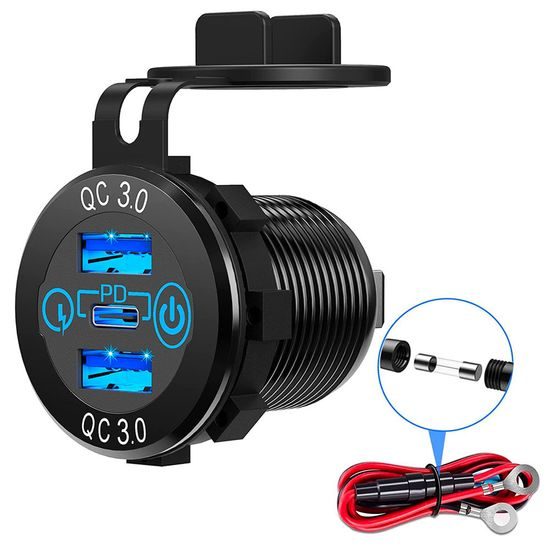 Alogy motociklski polnilnik, 2x USB-A QC 3.0 + USB-C PD 60W