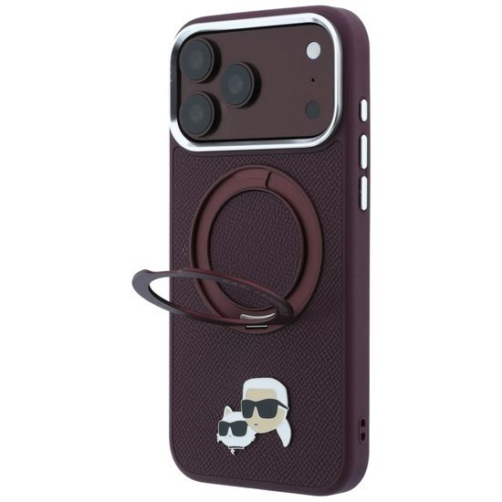 Karl Lagerfeld Leather Ring Stand 360 KC Pin MagSafe ümbris iPhone 17 Pro Max / 18 Pro Max – burgundia
