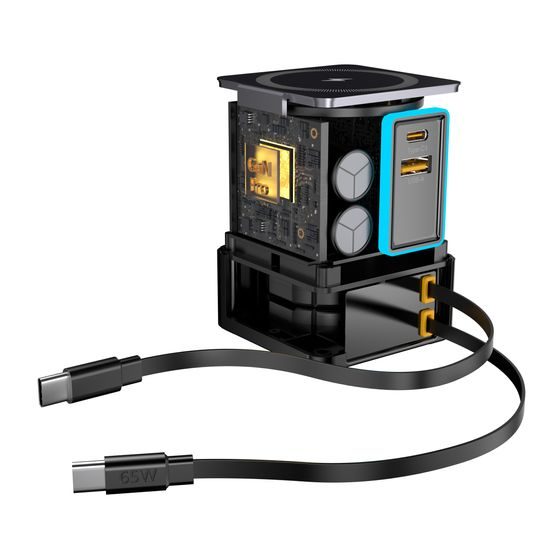 Σταθμός Φόρτισης PowerCombo Tower 6σε1 GaN3 Pro με Ασύρματη Φόρτιση, 105W, Γκρι