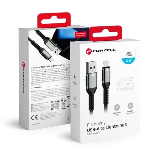Καλώδιο Forcell F-Energy USB A - Lightning, 2,4A, 12W, 0,5 m, μαύρο