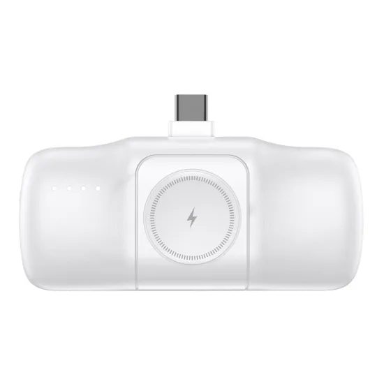 Wozinsky WF16-YCS 15W Mini Powerbank 5000mAh - met Geïntegreerde USB-C Kabel + Apple Watch Oplader - Wit