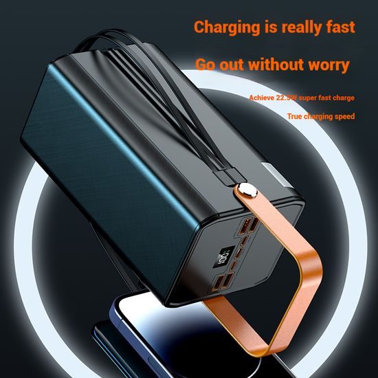 Powerbank 120.000 mAh, 22.5W PD, 4 USB + 2 καλώδια, LED φώτα, μαύρο