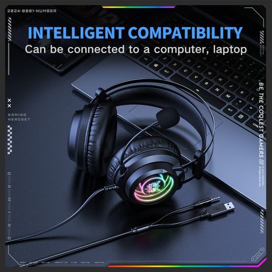 Onikuma X80 Gaming Headset mit Mikrofon - 7.1 Surround Sound - ANC - RGB Beleuchtung - Kabelgebunden - Schwarz