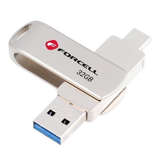 Forcell F-Data Metal Duo Pendrive 32GB (USB-A / USB-C), ασημί