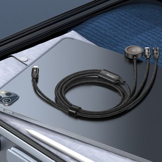 Mcdodo 3σε1 καλώδιο δεδομένων (CA-4940) USB-C - Lightning / USB-C / ασύρματος φορτιστής για Apple Watch, 100 W, 1,2 m μαύρο