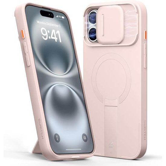 Suritch MagSafe Kickstand Camprotector Husă pentru iPhone 16 Plus, roz
