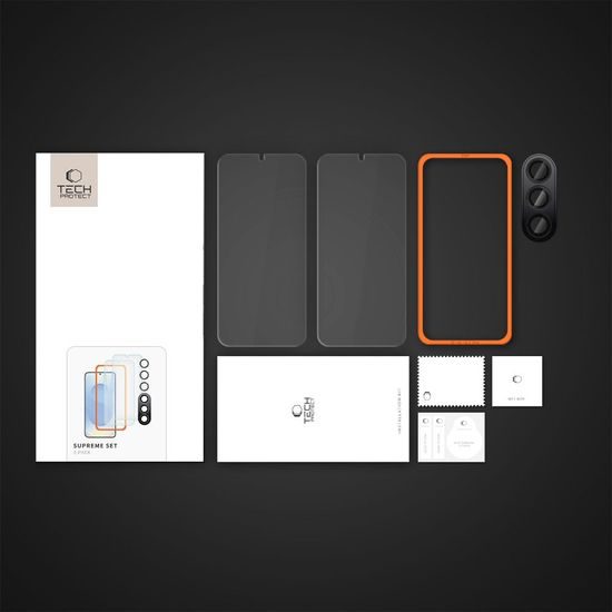 Tech-Protect Supreme σετ, 2 προστατευτικά τζάμια με εφαρμογέα + τζάμι φακού, Samsung Galaxy S25 Plus