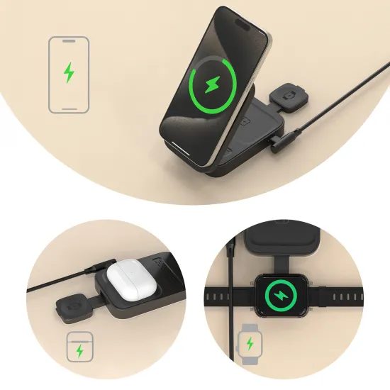 Dudao A11 Max ασύρματος φορτιστής MagSafe 3σε1, 15W, γκρι