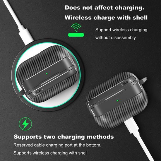 Techsuit CarbonFiber Hoesje voor AirPods Pro 3 - TPU met Karabijnhaak - Zwart