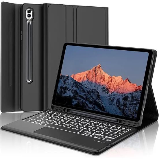 JP Μαγνητική θήκη με πληκτρολόγιο Bluetooth, touchpad, φωτισμό και βάση για stylus, Samsung Galaxy Tab S9+ / S10+ / S7 FE / S9 FE+, μαύρη