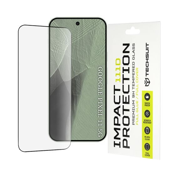 Google Pixel 11 / Pixel 11 Pro apsauginis stiklas – Techsuit 111D grūdintas stiklas – juoda