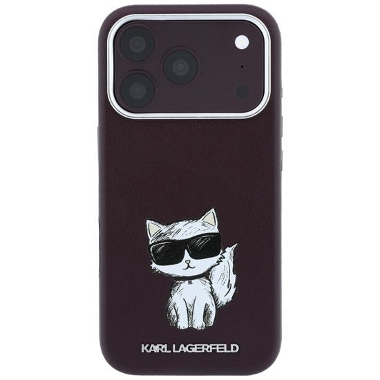 Karl Lagerfeld Smooth Leather Choupette Sketch MagSafe ümbris iPhone 17 Pro / 18 Pro – burgundia
