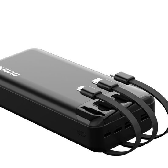 Dudao K6Pro+ Powerbanka se 3 vestavěnými kabely, 20000mAh, USB-C + Micro USB + Lightning, černá