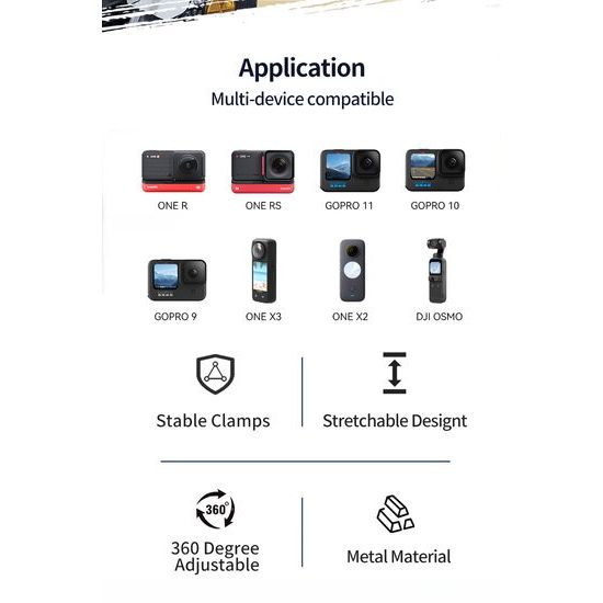 LanParte PMH-C3 supporto telescopico per fotocamere 360° e action cam per moto, 1,5 m, fissaggio a 3 punti, sistema a sgancio rapido