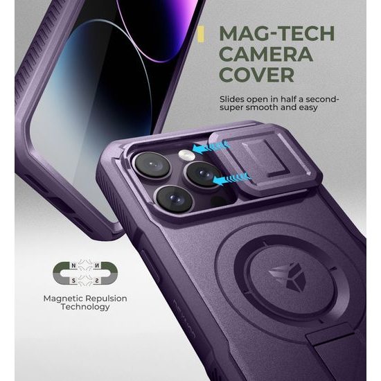 Dexnor MagSafe 360 Kickstand Camprotector obal iPhone 14 Pro Max, fialový