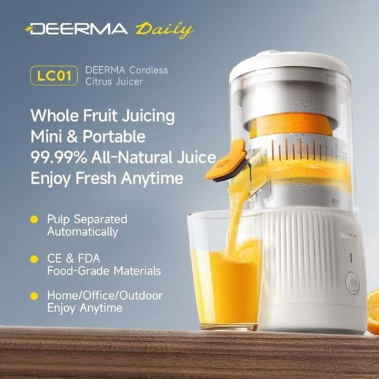Deerma LC01 Električna bežična citrusa cediljka, 1500 mAh, 45 W, bijela