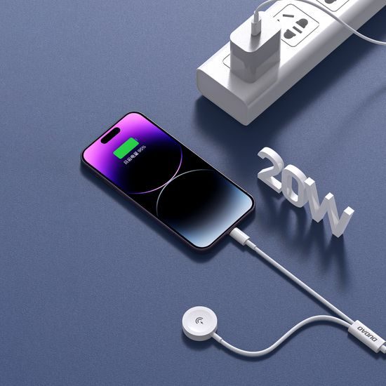 Dudao A12Max 2v1 kabel za iWatch + Lightning - USB-C, 20W PD, 1,2 m, bel