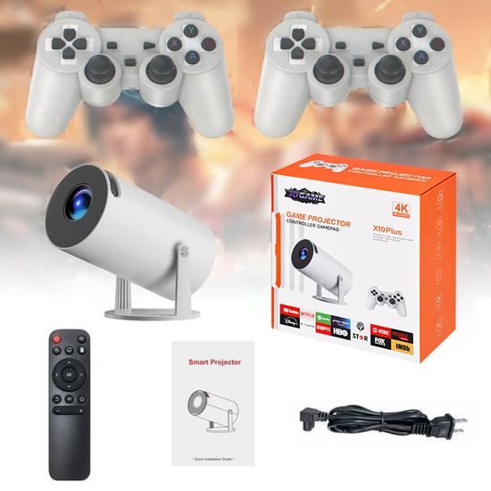 X10 Plus gaming προβολέας με έξοδο 4K, Android 11, δύο ασύρματα χειριστήρια