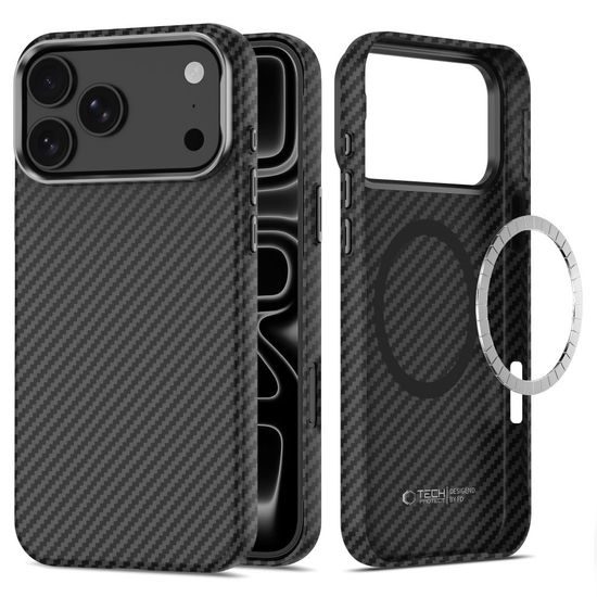 Tech-Protect Ion Carbon MagSafe, iPhone 17 Pro / 18 Pro, černo-stříbrný