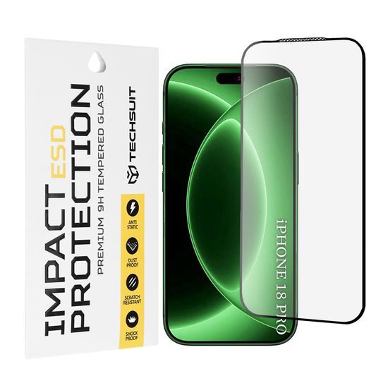 iPhone 18 Pro apsauginis stiklas – Techsuit ESD grūdintas stiklas – juoda