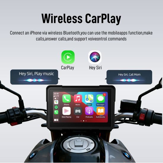 7" Motociklistički zaslon s bežičnim CarPlay i Android Auto, dualnom Full HD kamerom i brzootpusnim nosačem