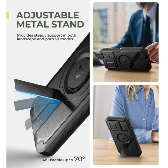 Dexnor Privacy MagSafe Kickstand Camprotector tok iPhone 15 Pro, fekete