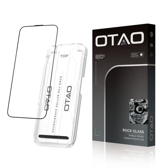 OTAO Rock Glass Σκληρυμένο γυαλί με εφαρμοστή, iPhone 13 / 13 Pro / 14 / 16e, μαύρο