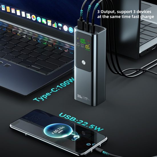 Συμπαγής power bank για γρήγορη φόρτιση laptop, 100W, 20.000 mAh, μαύρο