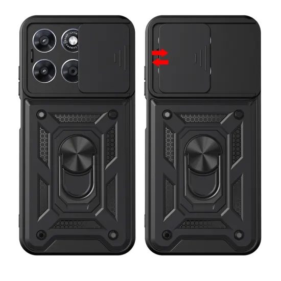 Tech-Protect CamShield Pro Schutzhülle für Motorola Moto G67 / G77 - Hybrid Case mit Kameraschutz und 360° Ring - Schwarz