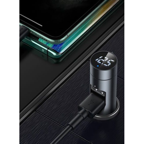 Baseus Energy Column bezdrátová MP3 nabíječka do auta 5.0 + 5V / 3,1A, tmavě šedá