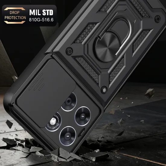 Tech-Protect CamShield Pro Schutzhülle für Motorola Moto G67 / G77 - Hybrid Case mit Kameraschutz und 360° Ring - Schwarz