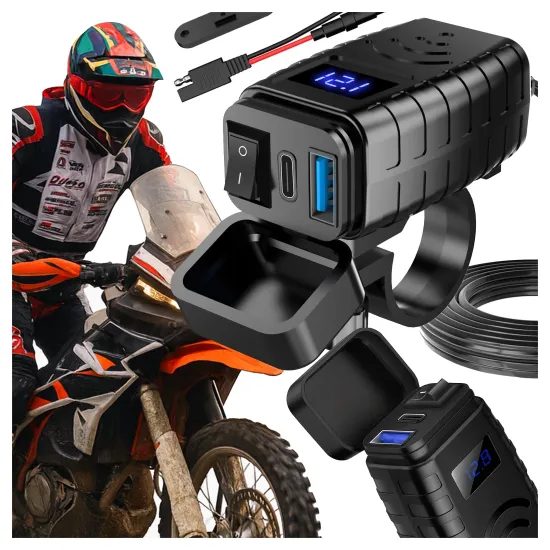 Alogy MotoCharge Pro™ 36W Motorrad Ladegerät mit Display - USB-A + USB-C - 36W PD + QC 3.0 - Schwarz