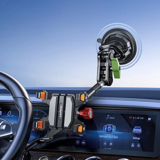LanParte RBA-T01L Supporto Metallico per Telefono da Auto con Ventosa a Vuoto e Braccio Esteso