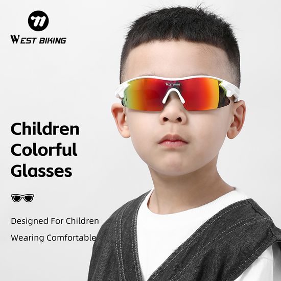 West Biking Kinder Fahrradbrille für Outdoor-Aktivitäten - Leicht und Flexibel - Weiß / Bunt