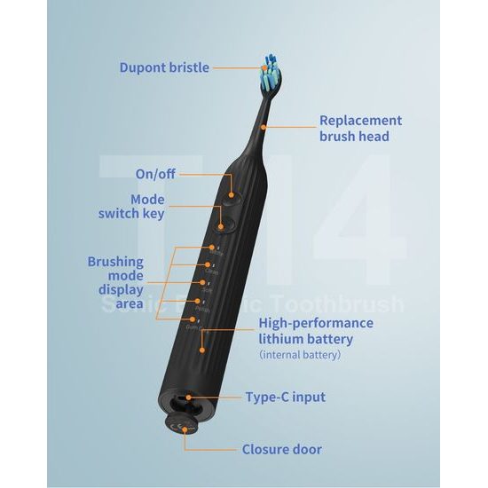 Sonický elektrický zubní kartáček se sadou 8 hlavic, 45 000 vibrací/min, 5 režimů, bílý