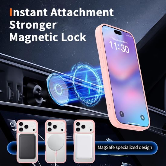 JP MagFit Clear MagSafe θήκη με μαγνήτη N52, iPhone 17 Pro, ανοιχτό ροζ