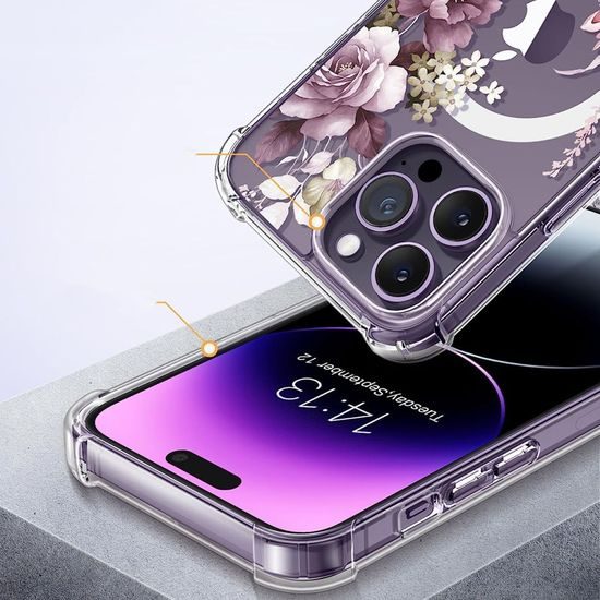 Tech-Protect Magmood, iPhone 15 Pro, růžové květiny