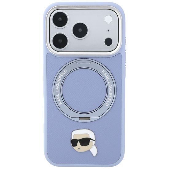 Karl Lagerfeld Leather Ring Stand 360 K Pin MagSafe ümbris iPhone 17 Pro Max / 18 Pro Max – sinine