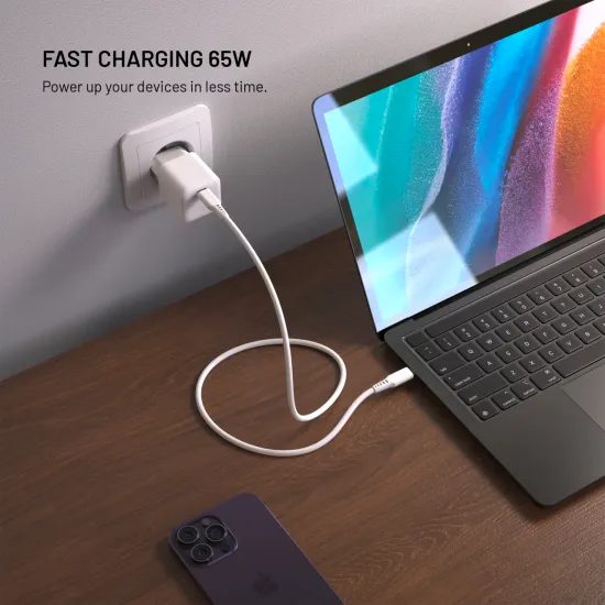 FIXED Mini GaN hálózati töltő, USB-C, PD 65W, fehér