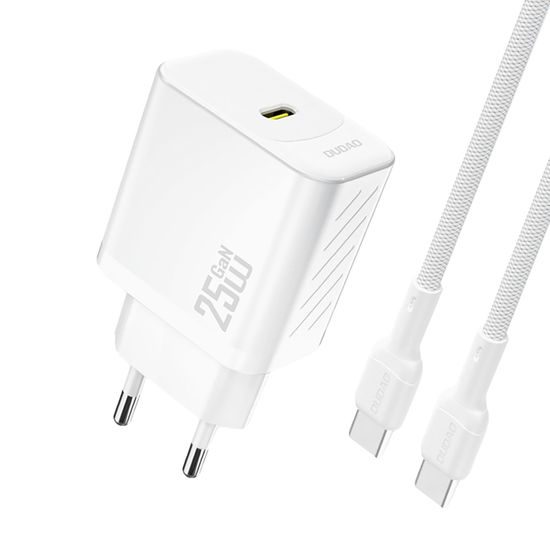 Dudao A27CEU polnilnik USB-C + kabel USB-C - USB-C, PD 25W GaN, bela