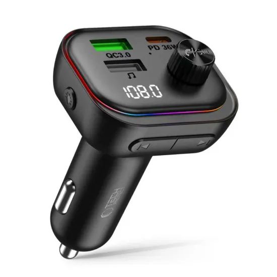 Tech-Protect CC07 3-Port KFZ-Ladegerät mit PD 54W + FM Bluetooth Transmitter - Schwarz