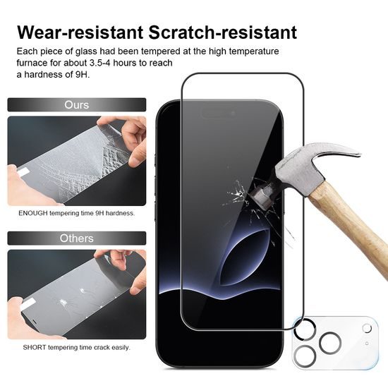 JP Full Pack Σκληρυμένων Γυαλιών, 2x 3D γυαλί με εφαρμοστή + 2x γυαλί για φακό, iPhone 17 Pro Max