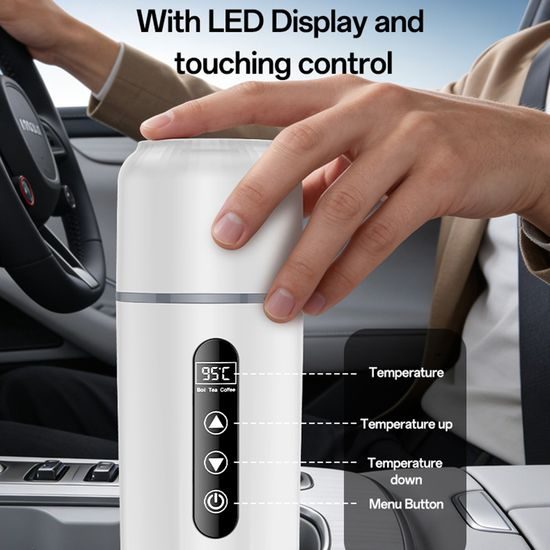 Yesido Fierbător electric auto 500 ml, 100 W, display LED, 12–24 V, alb