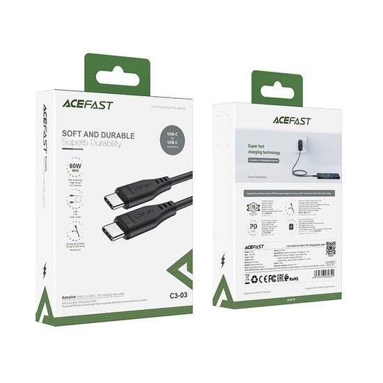 Acefast kabel USB-C - USB-C 1,2 m, 60 W (20 V / 3A), bijela (C3-03 bijela)